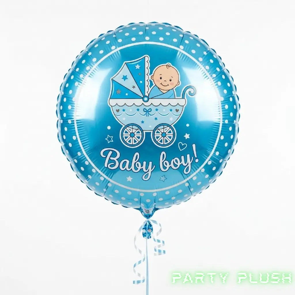 5 Pcs Baby Boy Foil Balloon Set | Pram + Round + Star Shape Mylar Balloons | Baby Shower & Newborn Party Decoration Pakistan