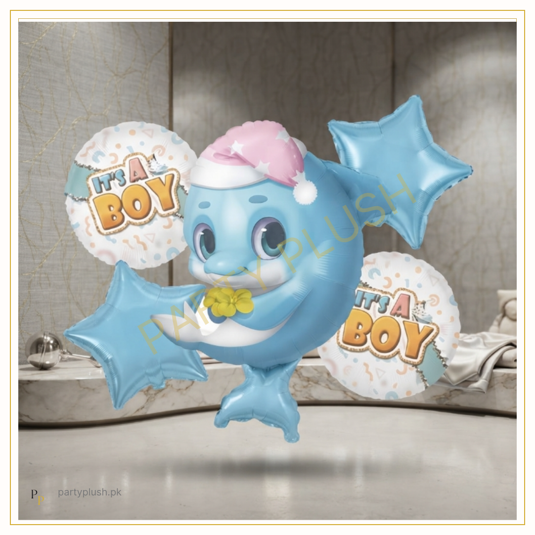 5 pcs It’s a Boy blue foil balloon set for baby shower and welcome baby decoration