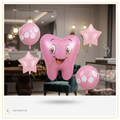 5 pcs Baby Girl pink tooth foil balloon set with smiling tooth, round baby girl balloons and pink star balloons