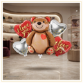 5 pcs teddy bear I Love You foil balloon set with red and silver heart balloons for romantic decoration