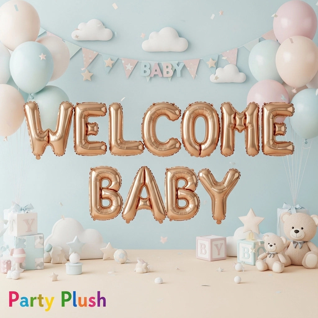 Welcome Baby Foil Balloon Set for Baby Shower & Newborn Celebration | Party Plush
