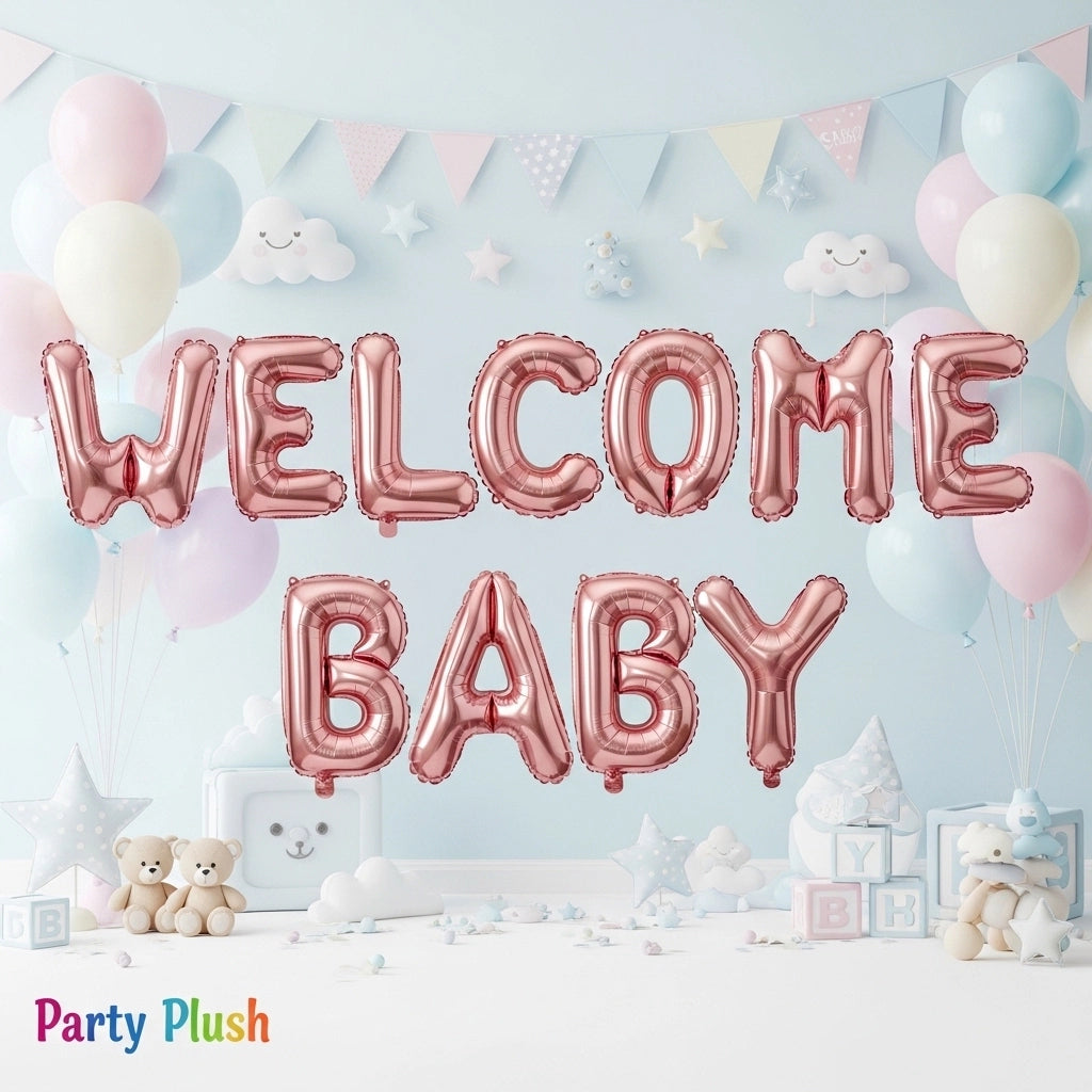 Welcome Baby Foil Balloon Set for Baby Shower & Newborn Celebration | Party Plush