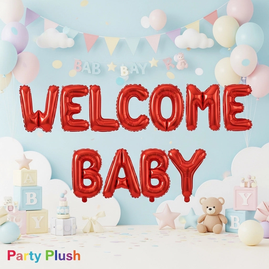 Welcome Baby Foil Balloon Set for Baby Shower & Newborn Celebration | Party Plush