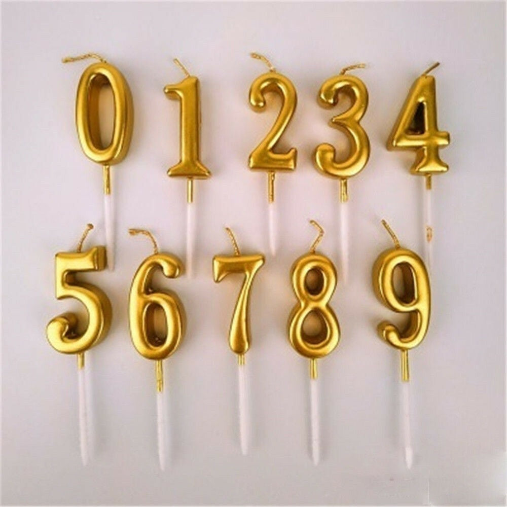 3D Metallic Number Candles Cake Toppers | Golden